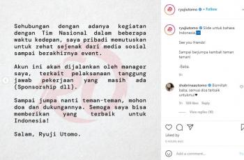 Ryuji Utomo memutuskan rehat dari media sosial. (Instagram/ryujiutomo)