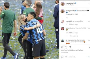Lautaro Martinez cium mesra istrinya. (Instagram/ agus.gandolfo)