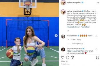 Penampilan cantik Celine Evangelista saat main basket bersama anaknya. (Instagram/celine_evangelista)