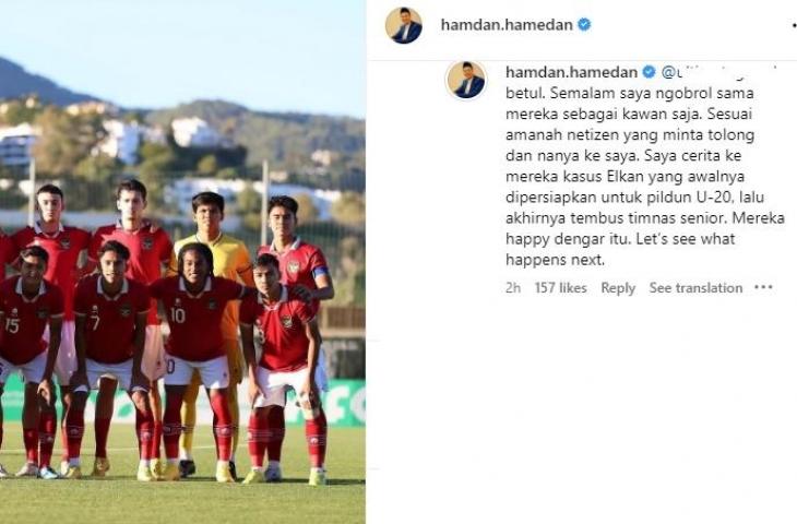 Hamdan Hamedan sebut pemain keturunan, Ivar Jenner, Justin Hubner, dan Rafael Struick masih ingin bela timnas Indonesia. (Instagram/hamdan.hamedan)