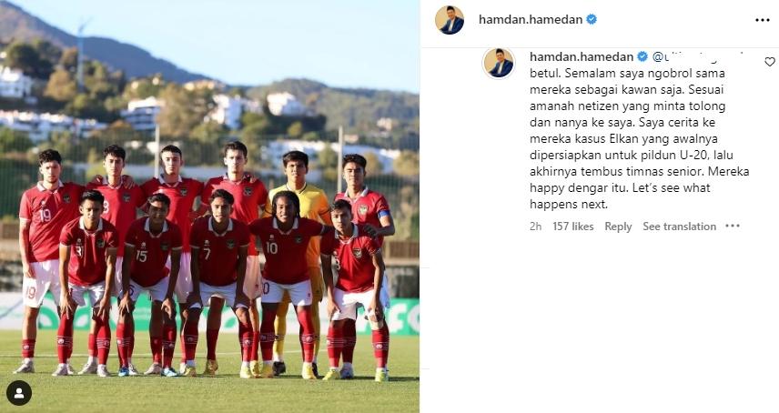 Hamdan Hamedan sebut pemain keturunan, Ivar Jenner, Justin Hubner, dan Rafael Struick masih ingin bela timnas Indonesia. (Instagram/hamdan.hamedan)
